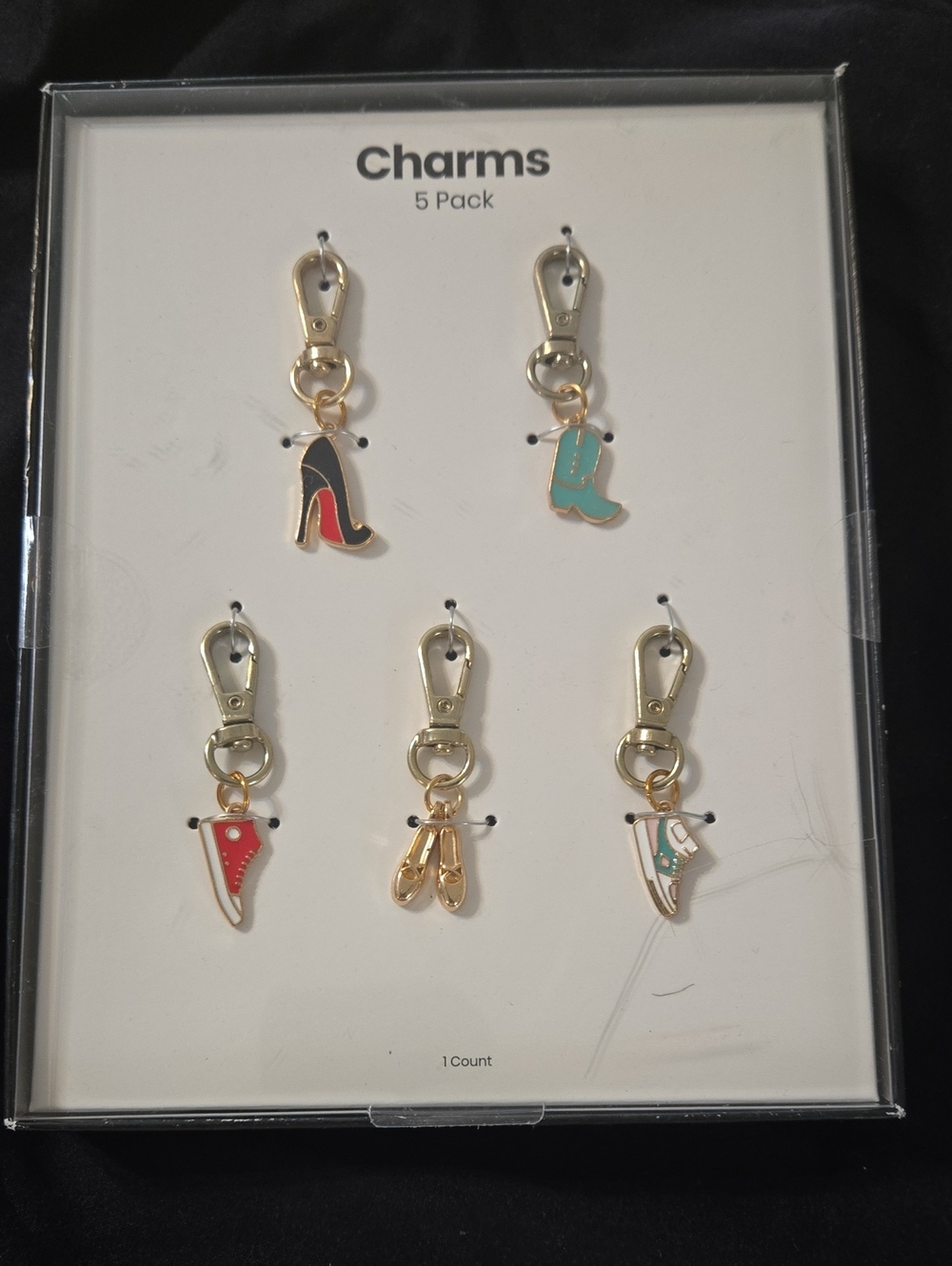 Charms 5-Pack Shoe & Dance Charm Clips - Gold, Black, Red, Teal